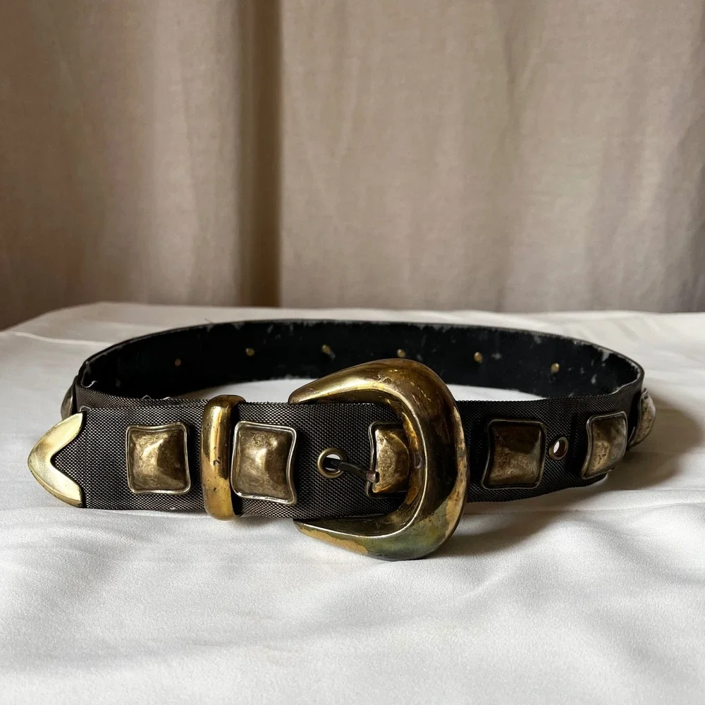 Nanni Milano 80/32 Studded Mesh Leather Belt Italy 1.5